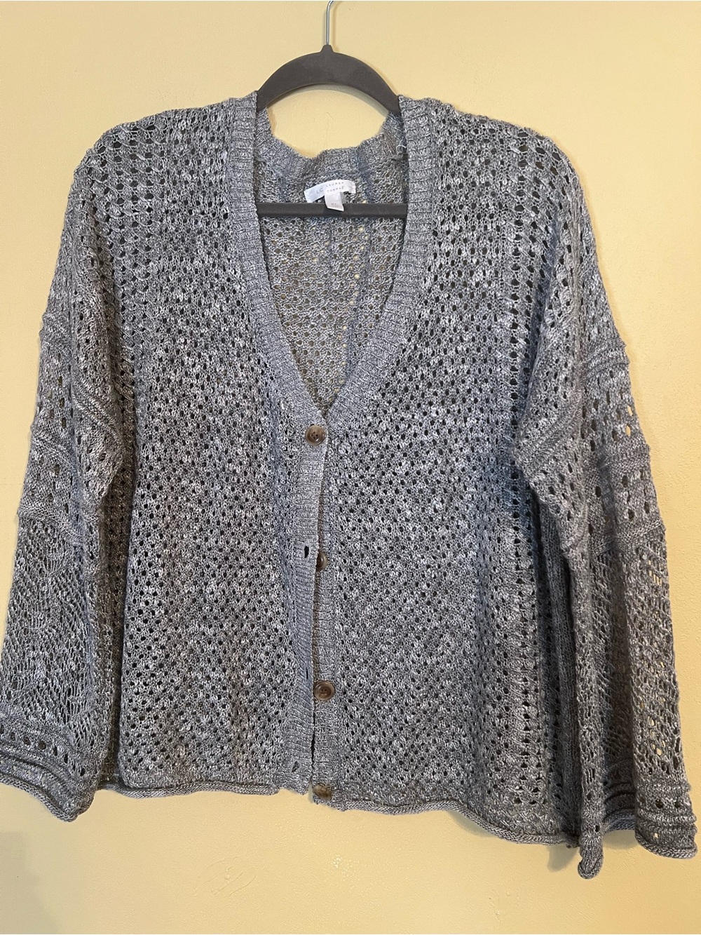 LC Lauren Conrad Heather Gray Openwork Button-Front Cardigan